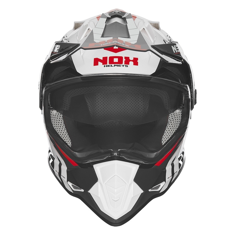 Enduro-motorcykelhjelm NOX N312 Vapor hvid-sort-rød