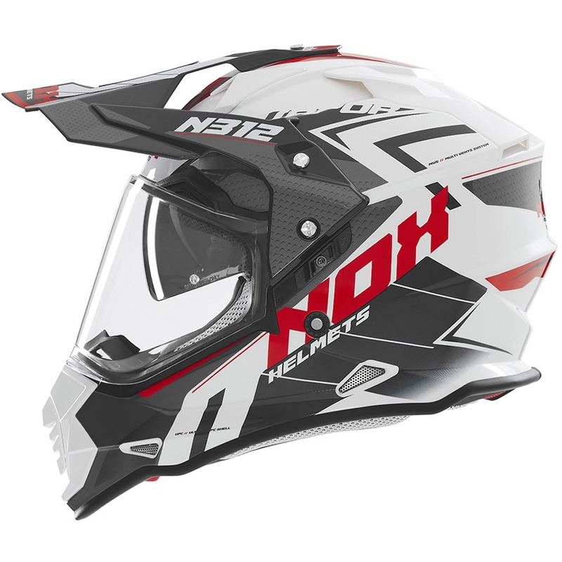 Enduro-motorcykelhjelm NOX N312 Vapor hvid-sort-rød