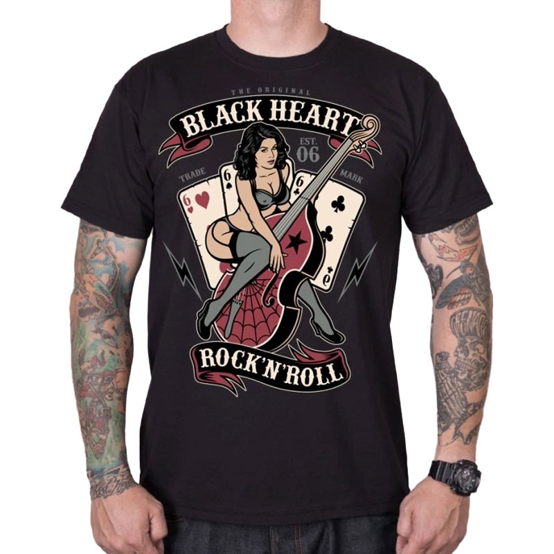 T-shirt Black Heart Bass Pin Up sort