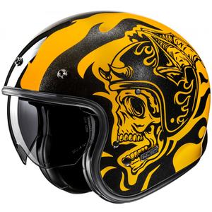 Åben motorcykelhjelm HJC V31 Flame MC3 gul-sort