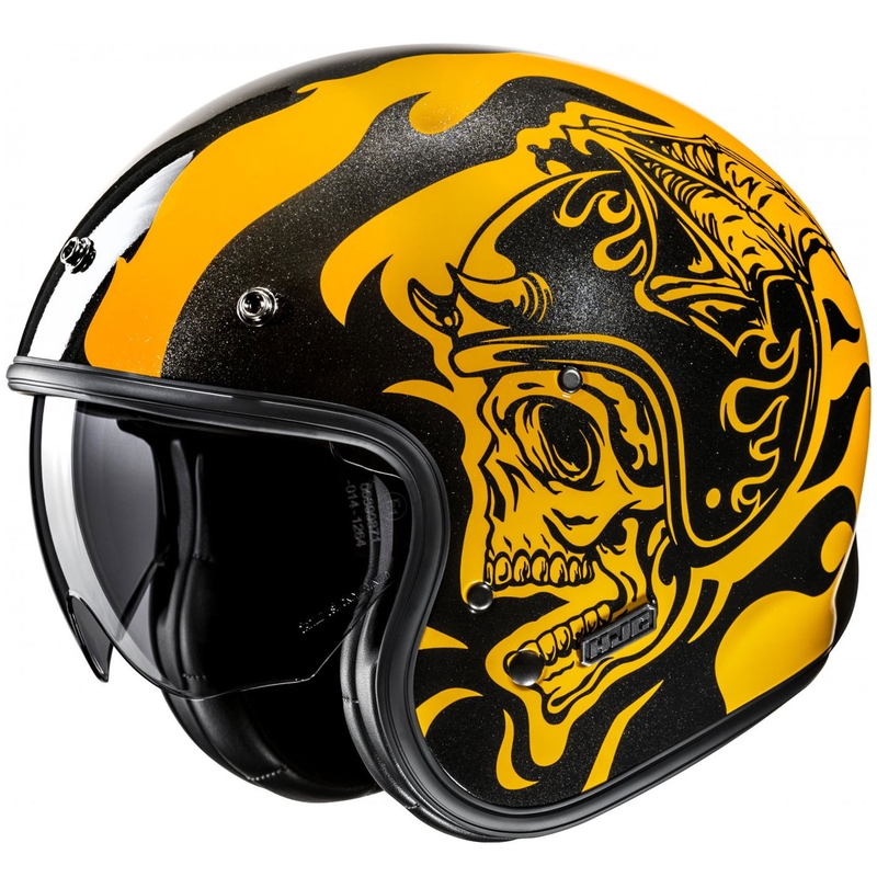 Åben motorcykelhjelm HJC V31 Flame MC3 gul-sort