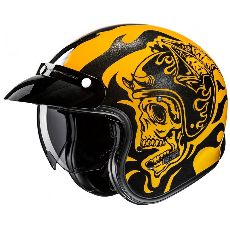 Åben motorcykelhjelm HJC V31 Flame MC3 gul-sort