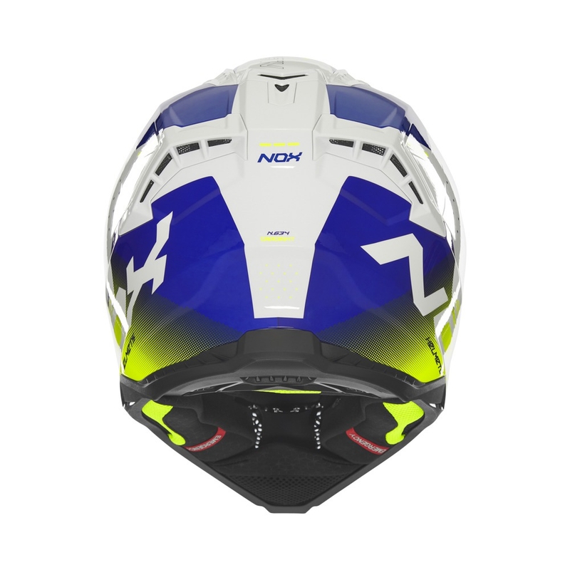 Motocrosshjelm NOX N634 hvid-blå-fluogul