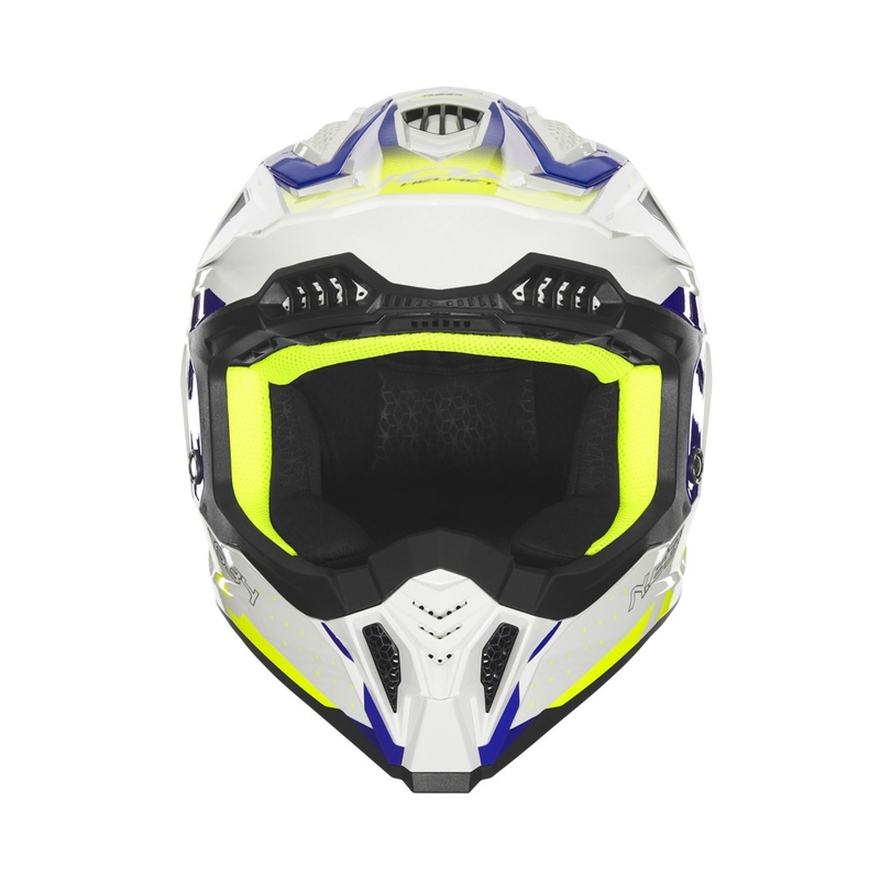 Motocrosshjelm NOX N634 hvid-blå-fluogul