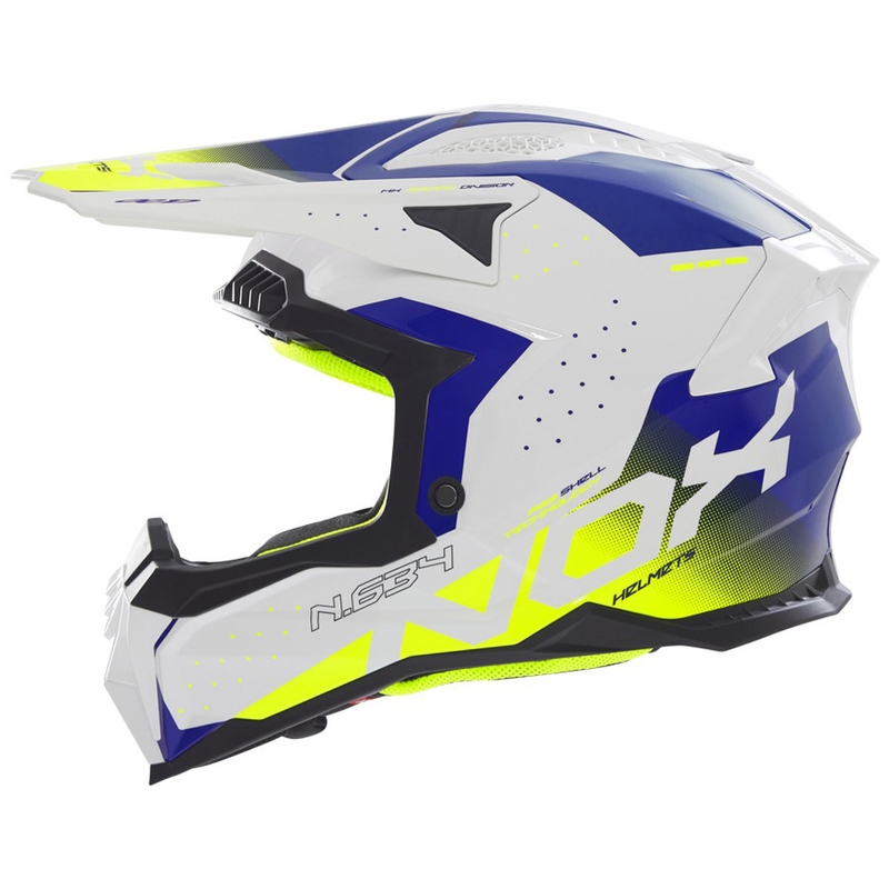 Motocrosshjelm NOX N634 hvid-blå-fluogul