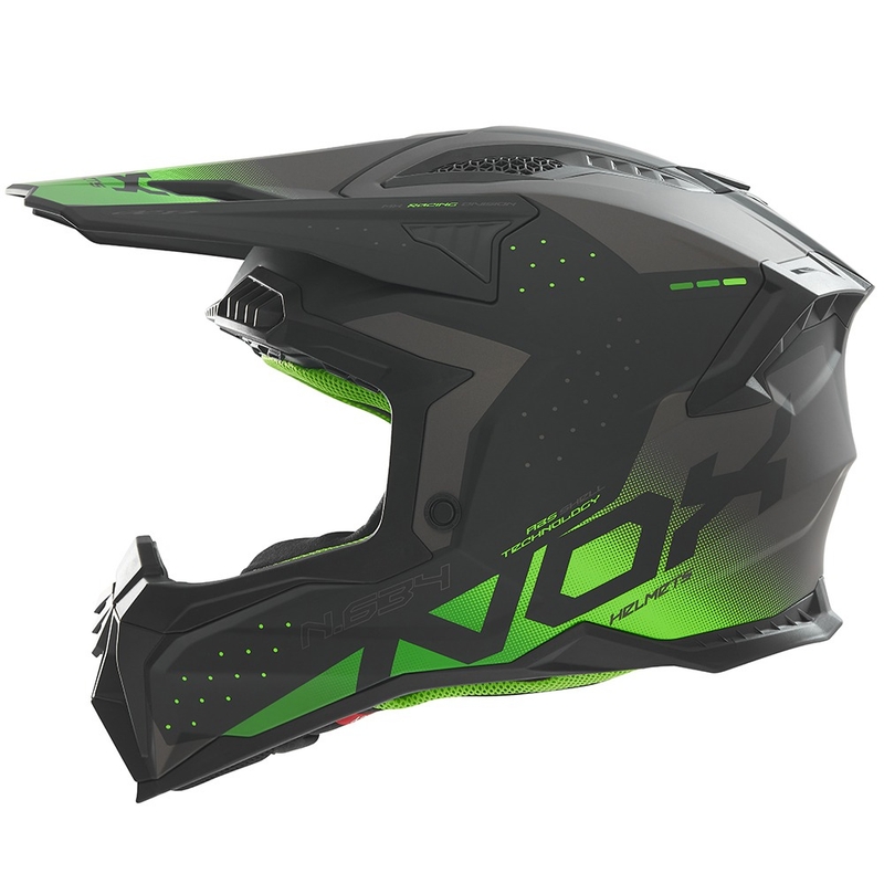 Motocrosshjelm NOX N634 mat sort-grøn