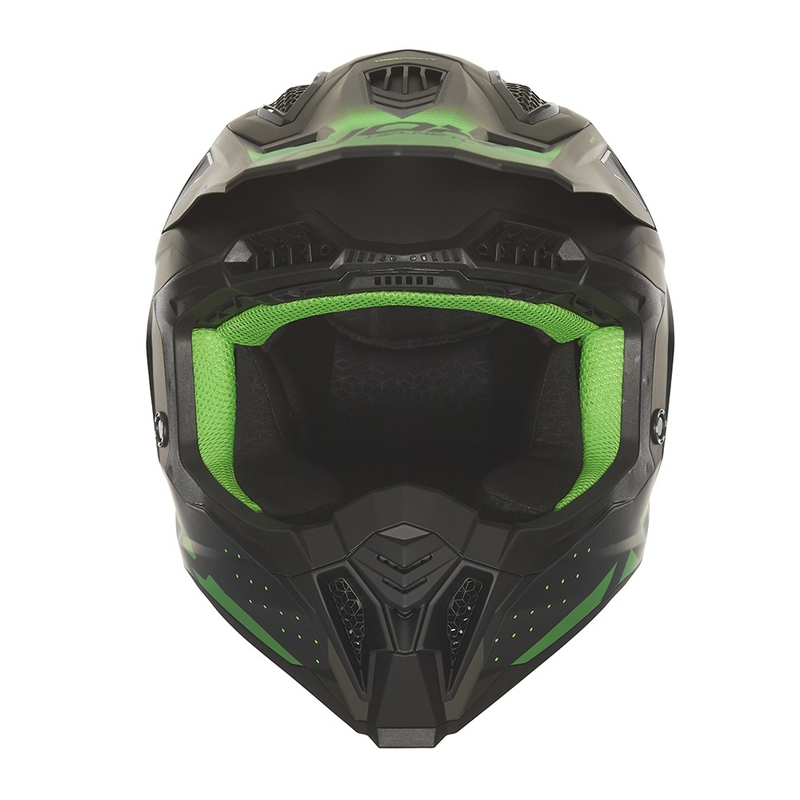 Motocrosshjelm NOX N634 mat sort-grøn