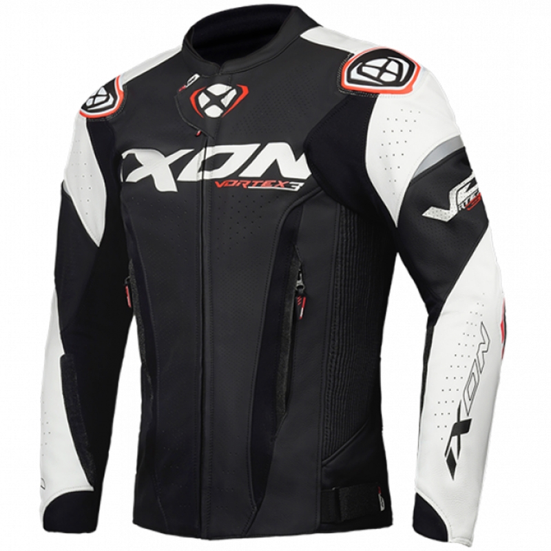 IXON Vortex 3 sort og hvid motorcykeljakke i læder