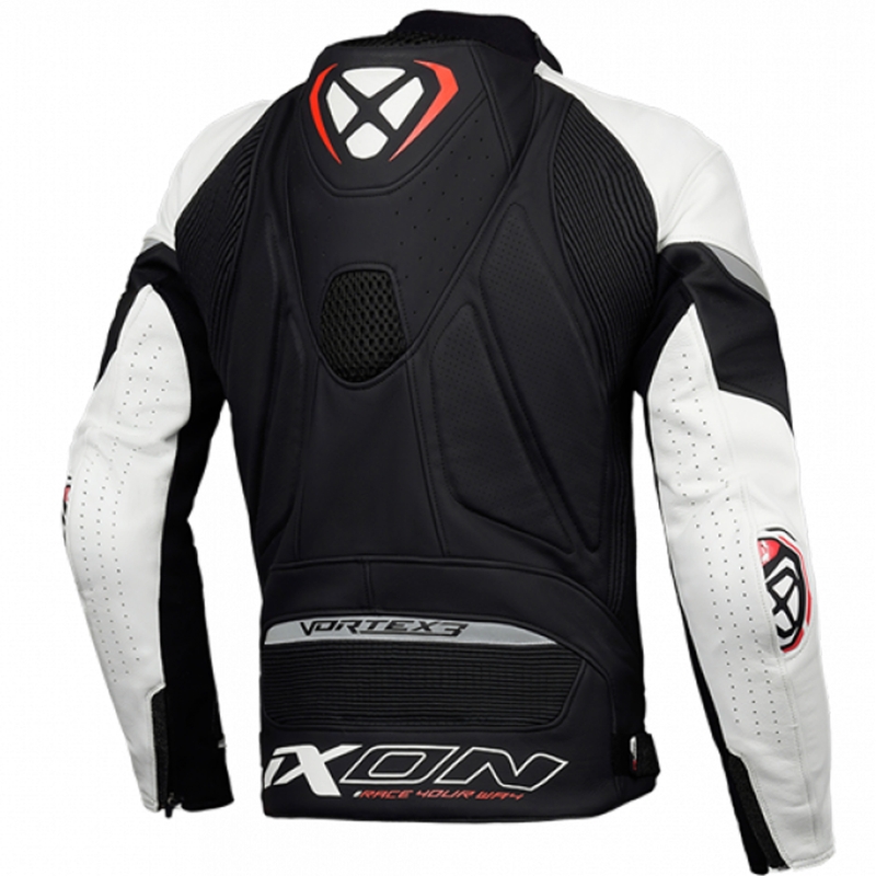 IXON Vortex 3 sort og hvid motorcykeljakke i læder
