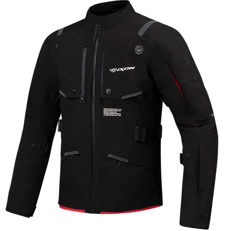 Motorcykeljakke IXON M-Skeid sort-fluoro rød