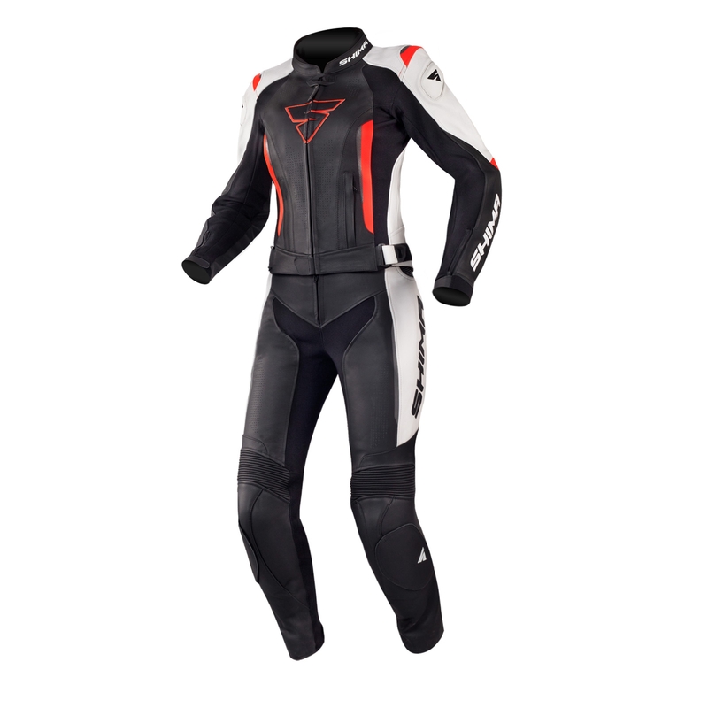 Shima Miura motorcykel-jumpsuit til kvinder, sort-hvid-fluerød udsalg