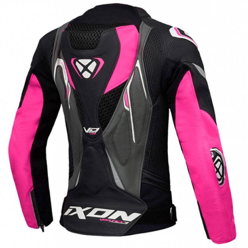 Motorcykeljakke i læder til kvinder IXON Vortex 3 sort-pink-hvid