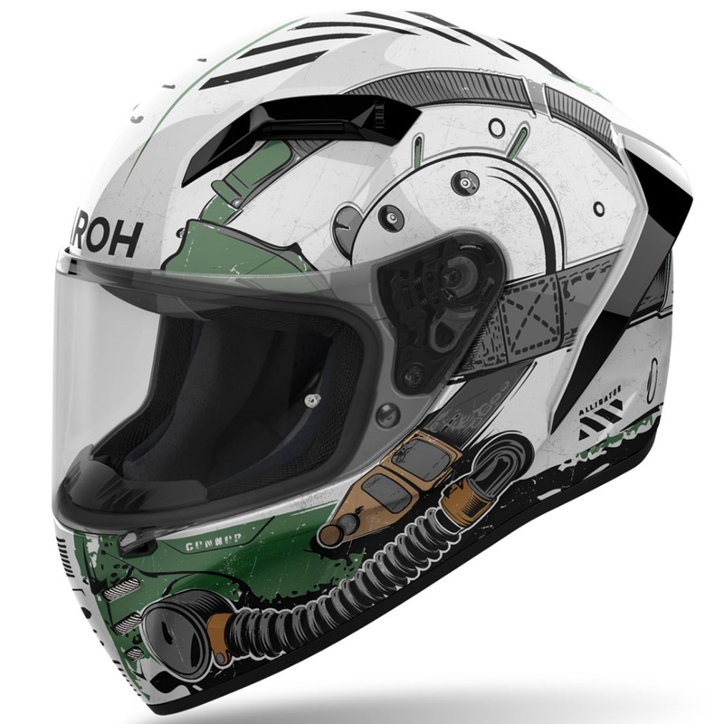 Integreret motorcykelhjelm Airoh CONNOR Alligator blank hvid-grøn