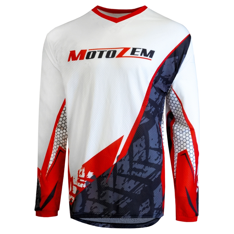 Motocross trøje MotoZem Ground MX hvid-sort-rød