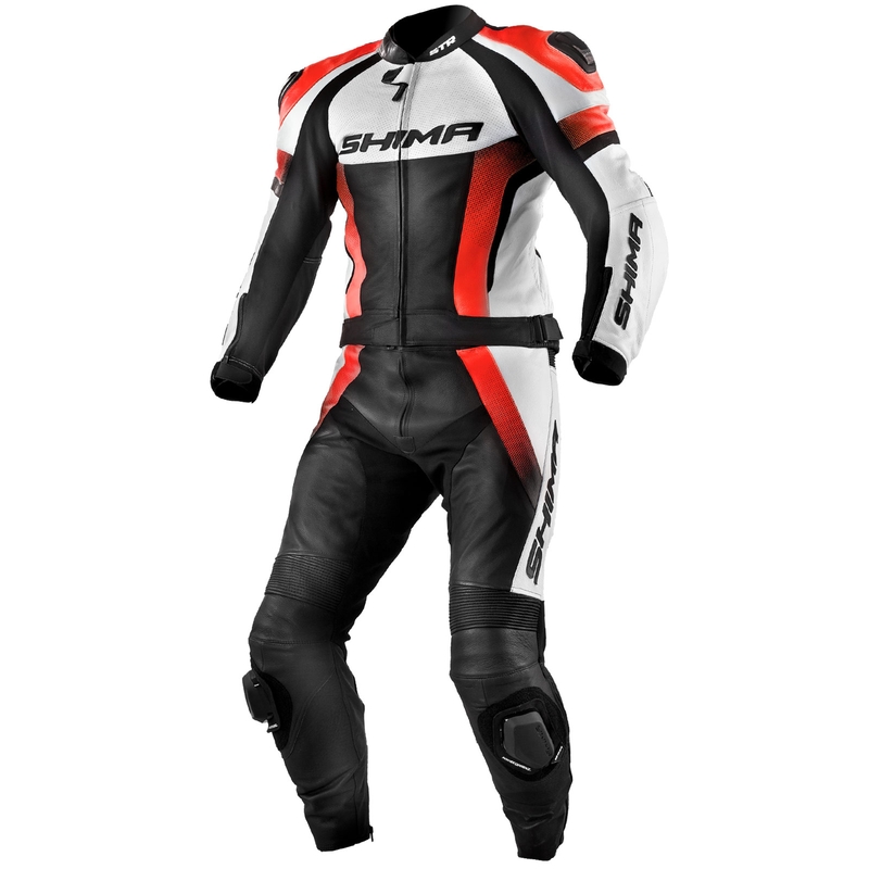 Shima STR sort-hvid-fluorrød motorcykeloverall udsalg