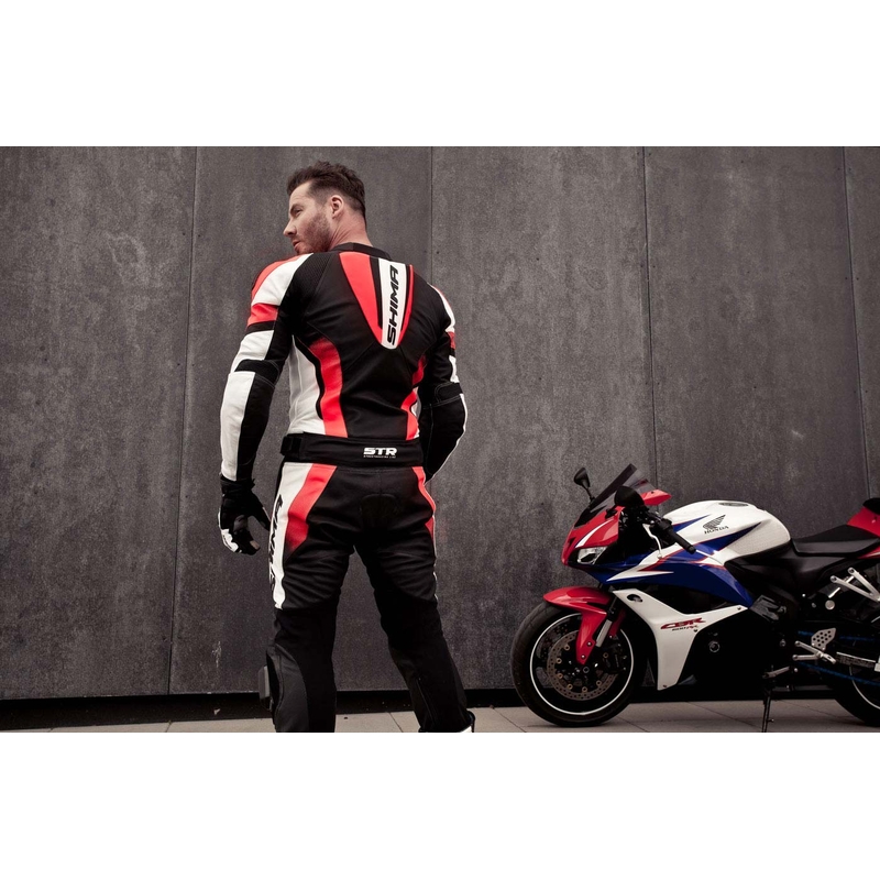 Shima STR sort-hvid-fluorrød motorcykeloverall udsalg