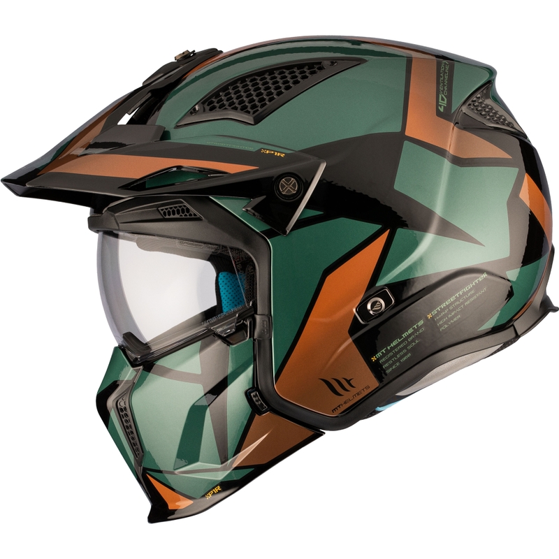 Åben hjelm med maske MT Streetfighter SV S P1R A9 sort-brun-grøn udsalg