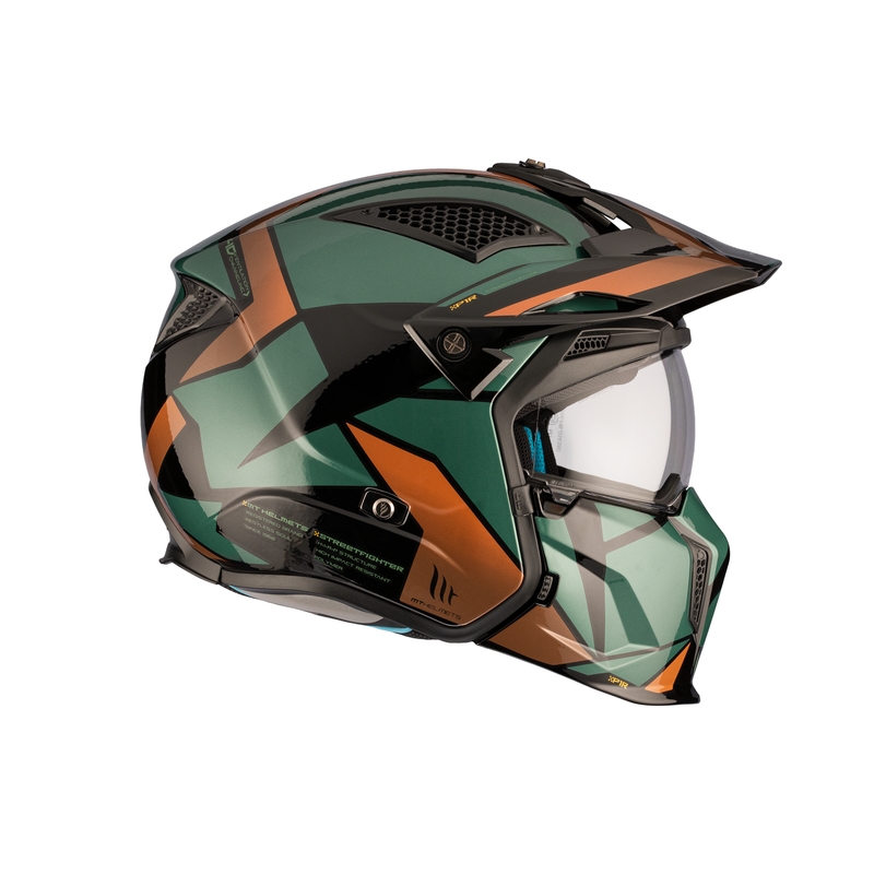 Åben hjelm med maske MT Streetfighter SV S P1R A9 sort-brun-grøn udsalg