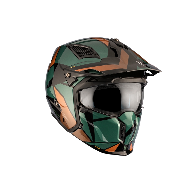 Åben hjelm med maske MT Streetfighter SV S P1R A9 sort-brun-grøn udsalg