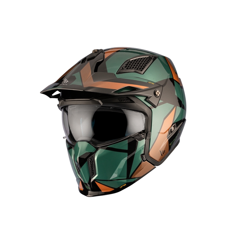 Åben hjelm med maske MT Streetfighter SV S P1R A9 sort-brun-grøn udsalg