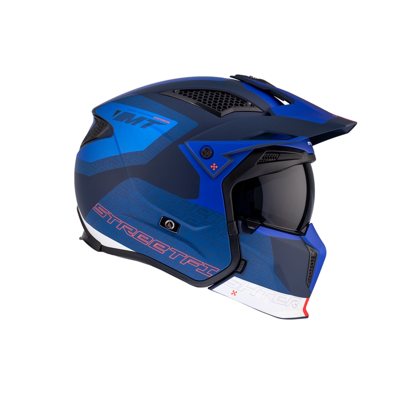 Åben hjelm med maske MT Streetfighter SV Totem C17 hvid-blå