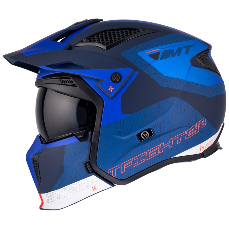 Åben hjelm med maske MT Streetfighter SV Totem C17 hvid-blå