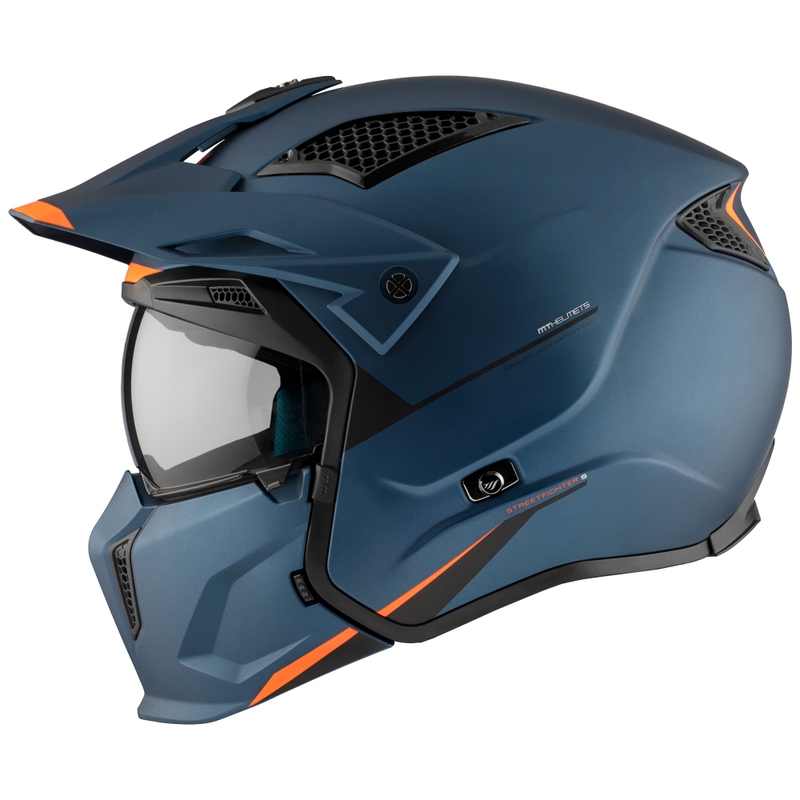 Åben hjelm med maske MT Streetfighter SV S Solid A7 matblå