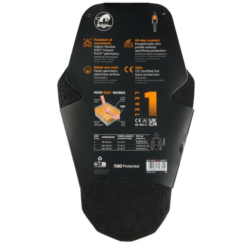 Furygan Full Back Fury D3O® Ghost™ Level 1 rygbeskytter
