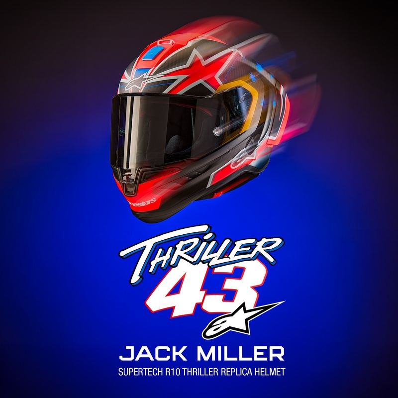 Alpinestars Supertech R10 limited edition Jack Miller mat carbon rød-blå-gul-hvid integreret motorcykelhjelm