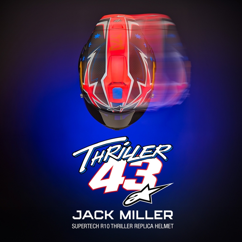 Alpinestars Supertech R10 limited edition Jack Miller mat carbon rød-blå-gul-hvid integreret motorcykelhjelm