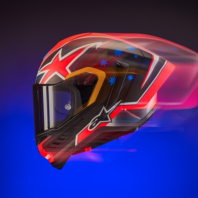 Alpinestars Supertech R10 limited edition Jack Miller mat carbon rød-blå-gul-hvid integreret motorcykelhjelm