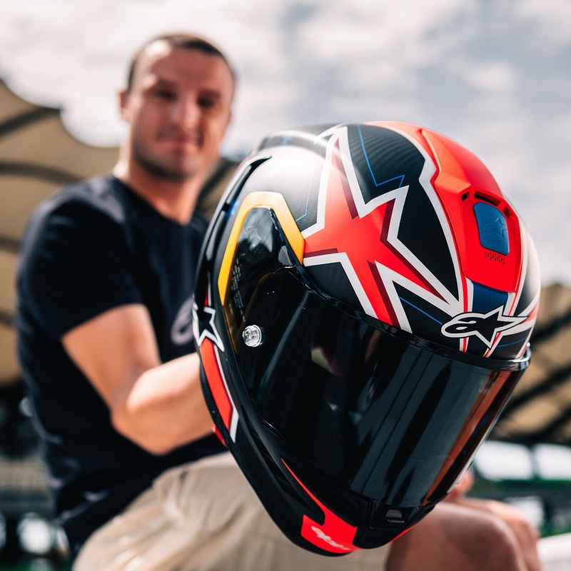 Alpinestars Supertech R10 limited edition Jack Miller mat carbon rød-blå-gul-hvid integreret motorcykelhjelm