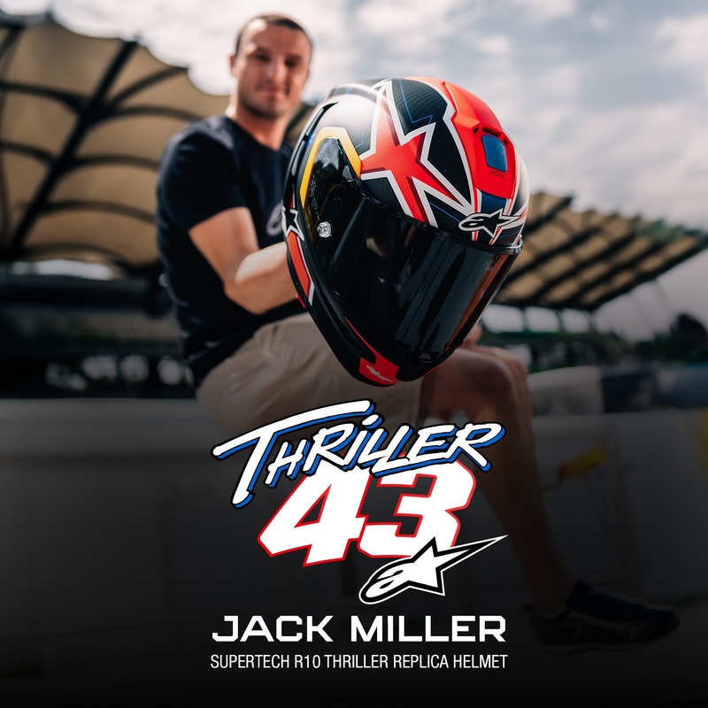 Alpinestars Supertech R10 limited edition Jack Miller mat carbon rød-blå-gul-hvid integreret motorcykelhjelm