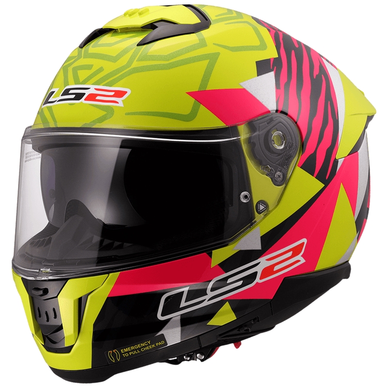 LS2 FF808 Stream II Tiger fluo gul-pink integreret motorcykelhjelm