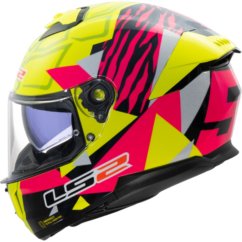 LS2 FF808 Stream II Tiger fluo gul-pink integreret motorcykelhjelm