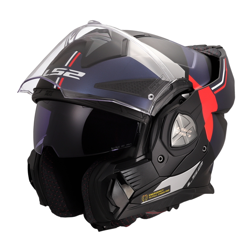 LS2 FF901 Advant X Ultra blå-rød flip-up motorcykelhjelm