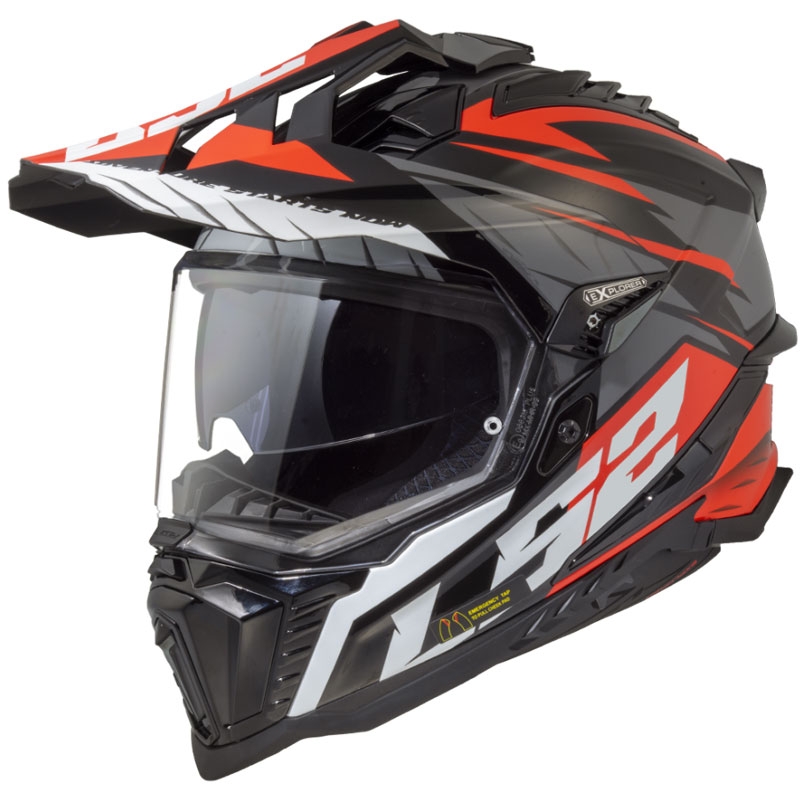 Enduro-motorcykelhjelm LS2 MX701 Explorer Spire sort-grå-rød