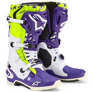 Alpinestars TECH 10 limited edition Dirt Studios lilla-hvid-fluogule motorcykelstøvler