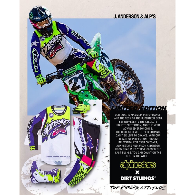 Alpinestars Supertech SX limited edition Dirt Studios hvid-lilla-pink-fluogul motocrosstrøje
