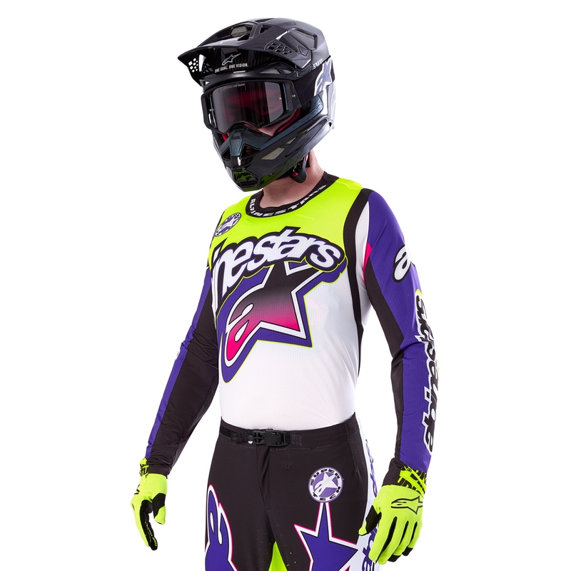 Alpinestars Supertech SX limited edition Dirt Studios hvid-lilla-pink-fluogul motocrosstrøje