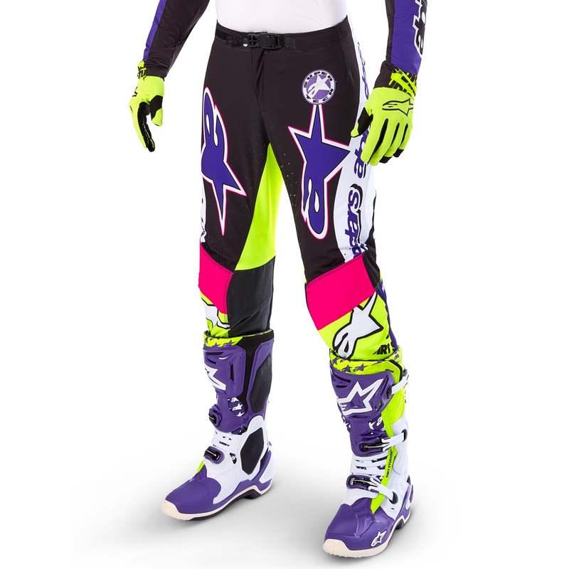 Alpinestars Supertech limited edition Dirt Studios hvid-lilla-pink-fluogule motocrossbukser