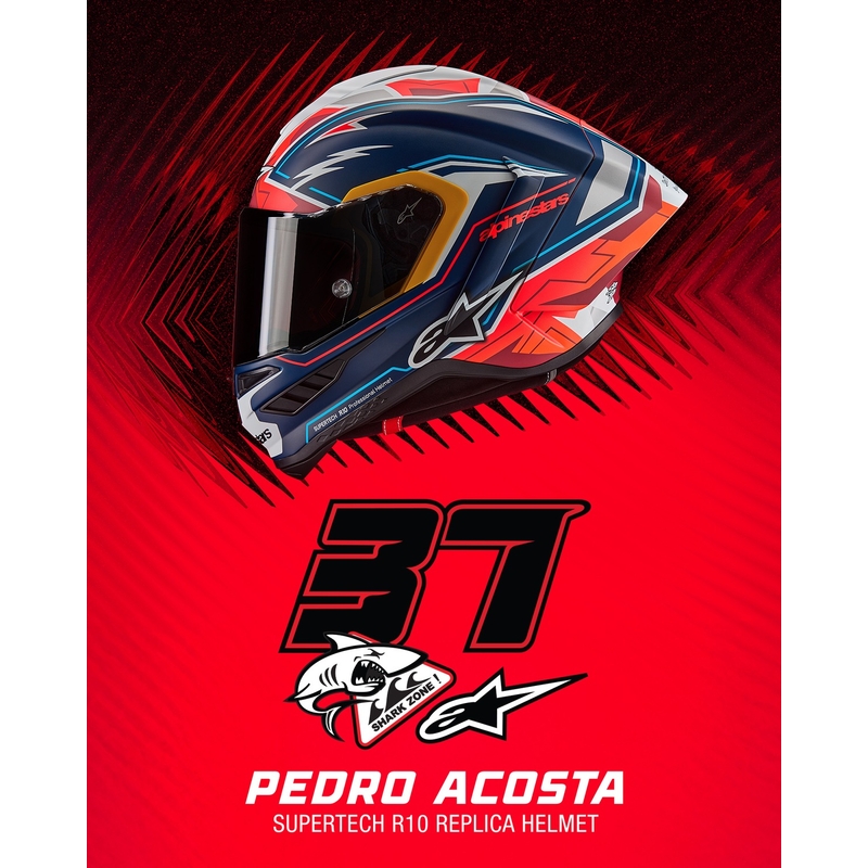 Alpinestars Supertech R-10 limited edition Pedro Acosta mat blå-rød-hvid integreret motorcykelhjelm