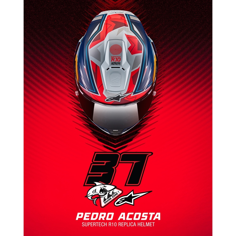 Alpinestars Supertech R-10 limited edition Pedro Acosta mat blå-rød-hvid integreret motorcykelhjelm