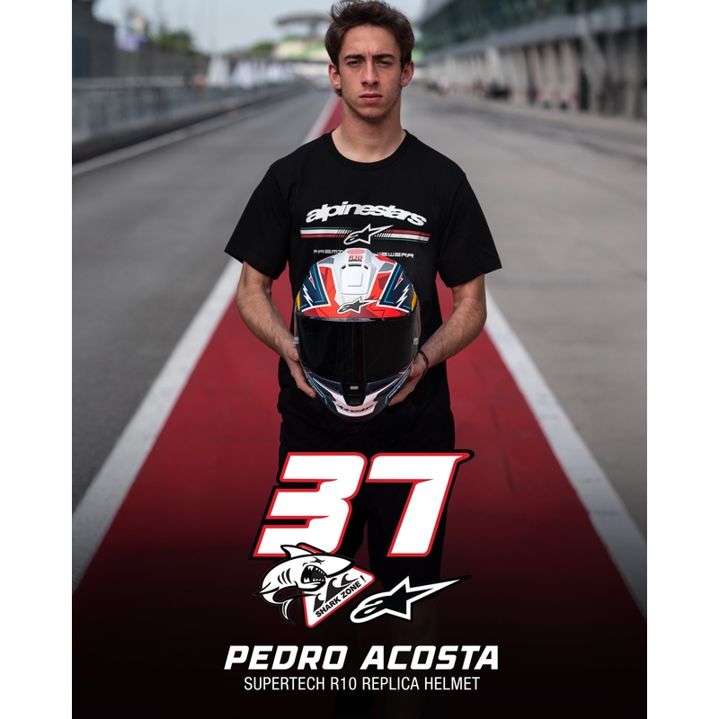 Alpinestars Supertech R-10 limited edition Pedro Acosta mat blå-rød-hvid integreret motorcykelhjelm