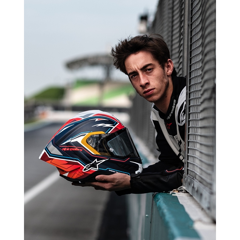Alpinestars Supertech R-10 limited edition Pedro Acosta mat blå-rød-hvid integreret motorcykelhjelm
