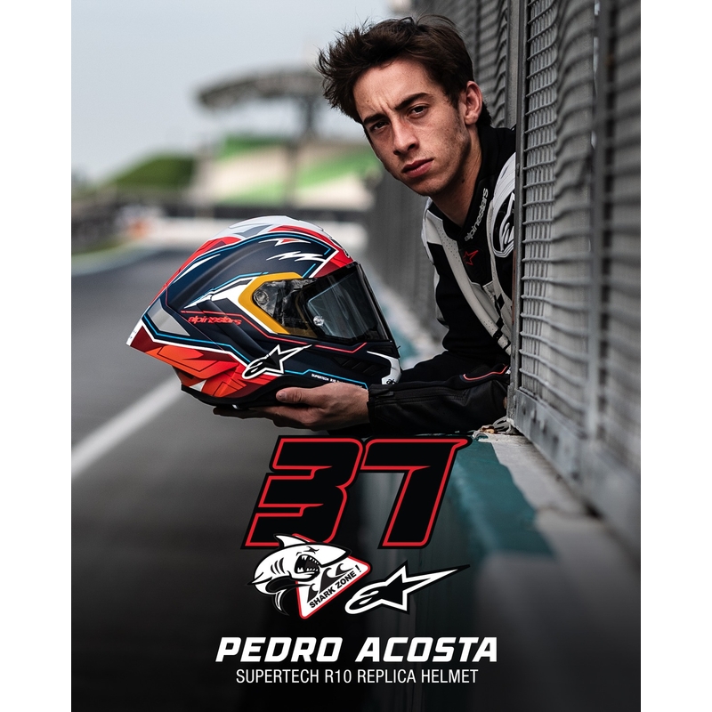 Alpinestars Supertech R-10 limited edition Pedro Acosta mat blå-rød-hvid integreret motorcykelhjelm
