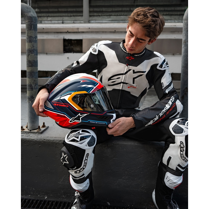 Alpinestars Supertech R-10 limited edition Pedro Acosta mat blå-rød-hvid integreret motorcykelhjelm