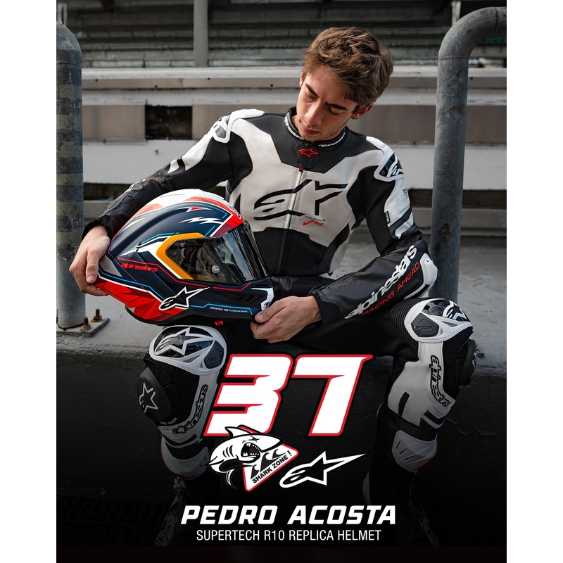 Alpinestars Supertech R-10 limited edition Pedro Acosta mat blå-rød-hvid integreret motorcykelhjelm