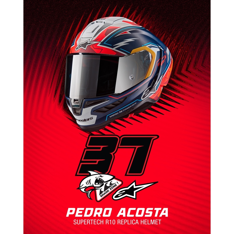 Alpinestars Supertech R-10 limited edition Pedro Acosta mat blå-rød-hvid integreret motorcykelhjelm