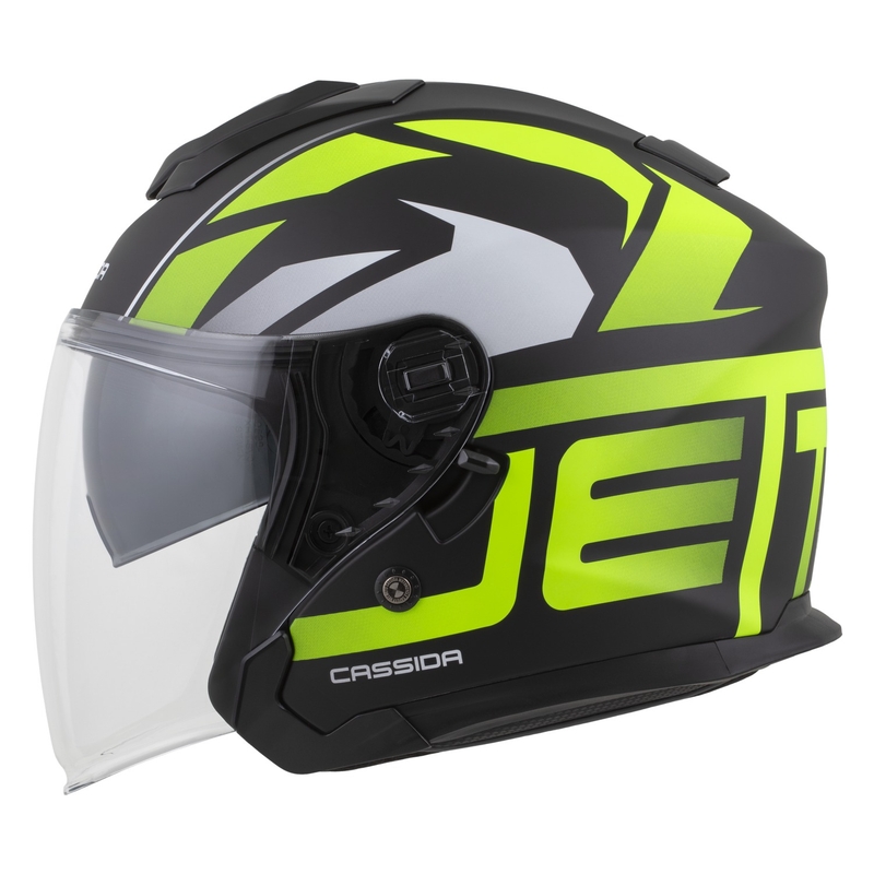 Cassida Jet Tech 2.0 RoTo åben motorcykelhjelm matsort-fluogul-hvid